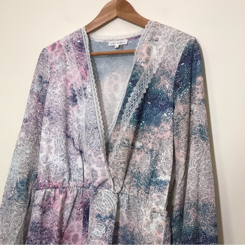 Free the Roses Pastel Lace Romper Long Sleeve Tassels Polyester Purple Small - Picture 2 of 11